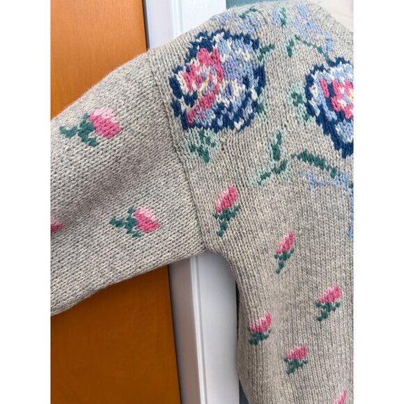 Vintage Eagles Eye Womens M Cardigan Wool Floral Tan Blue Pink Button Up Sweater - Picture 4 of 16